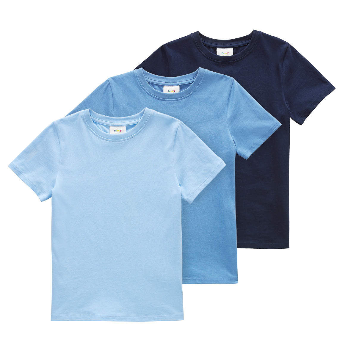 Famy 3 Jungen T-Shirts im Basic-Look blau / hellblau / dunkelblau
