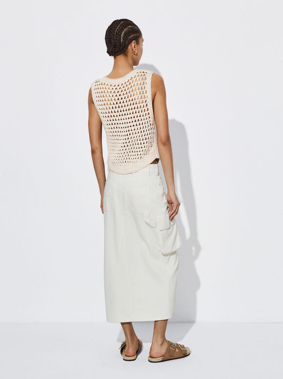 Blusa de malha aberta com aplicações - Bege