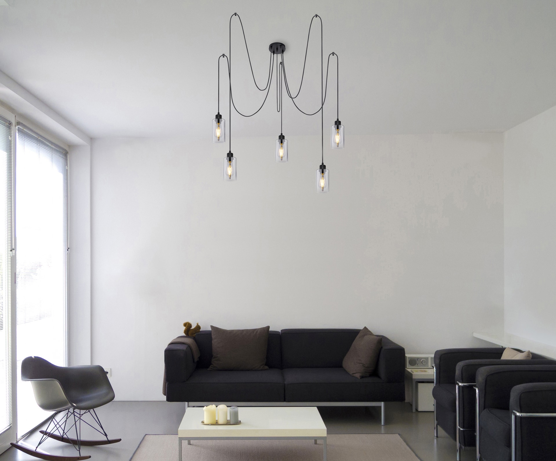 GLOBO Retrofit Pendelleuchte Adara schwarz /Rauchglas 170x170cm H50-185cm
