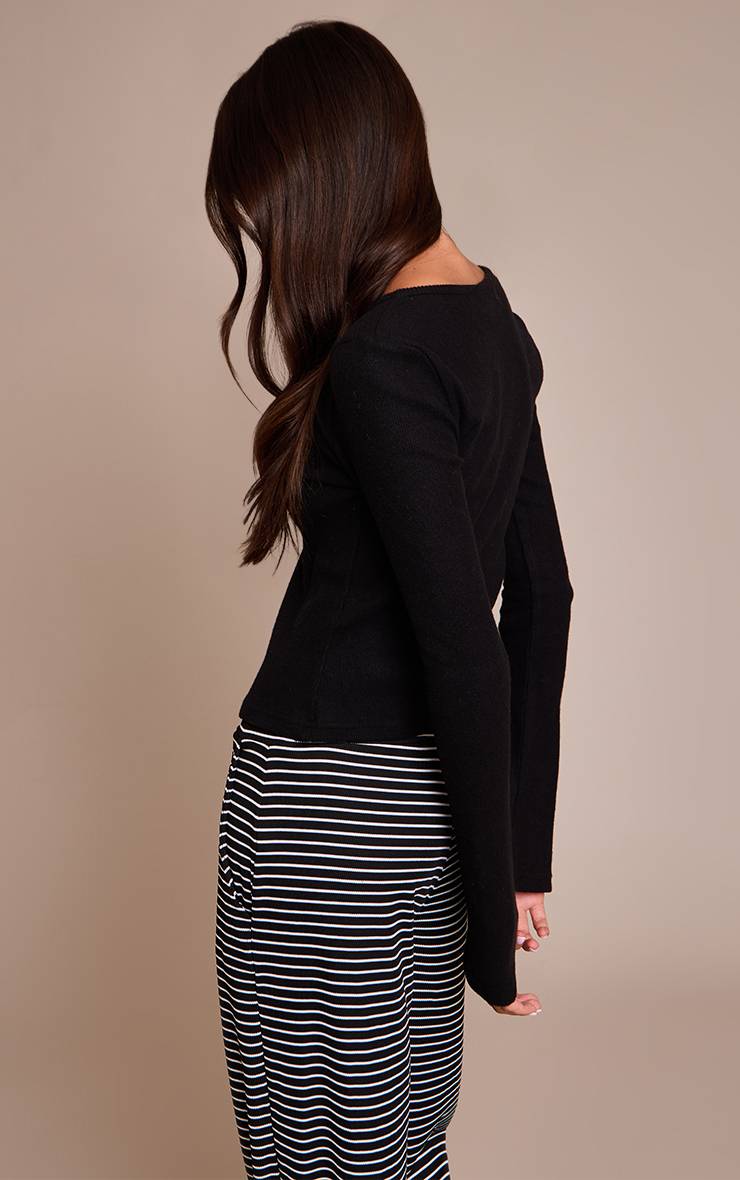 Noir Haut Long Asymétrique Côtelé Brossé Épais À Boutons