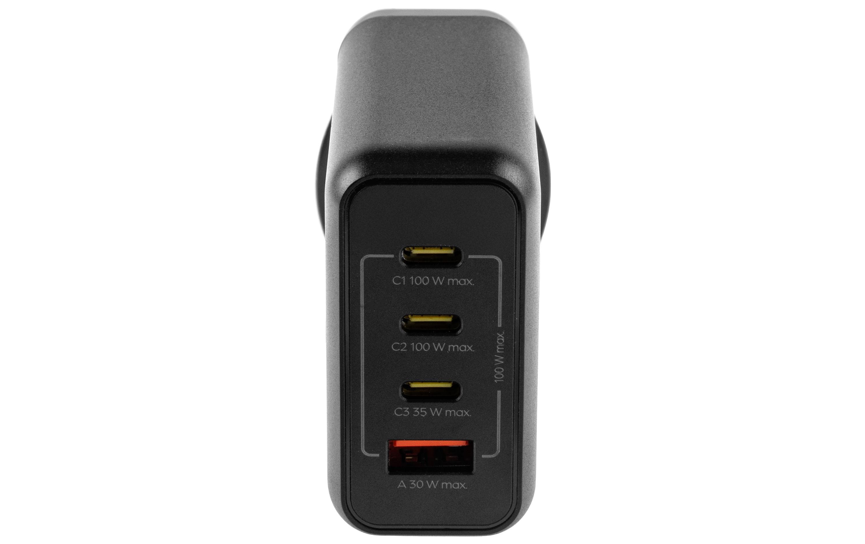 USB-Wandladegerät Quad 3C1A 100 W GaN SchwarzLadeadapter mit drei USB-C-Ports und einem USB-A-Port