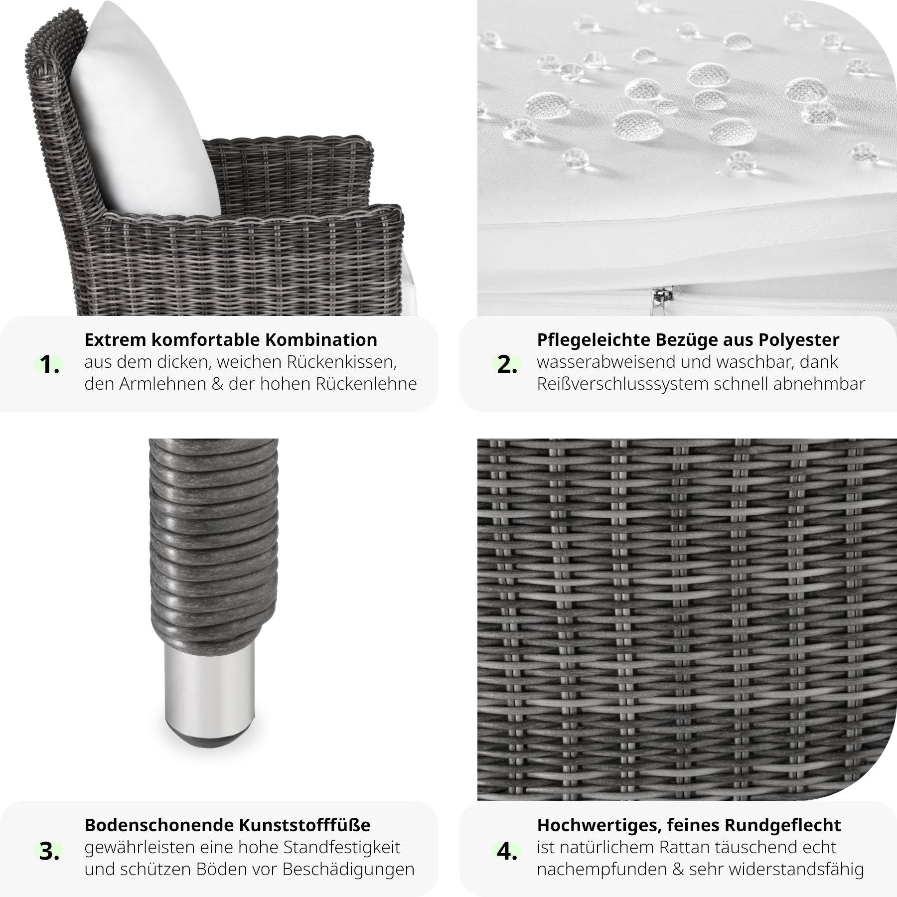 tectake® 2er Set Rattanstuhl, mit Aluminiumgestell, natürlich nachempfundenes Geflecht, 62 x 66 x 88 cm