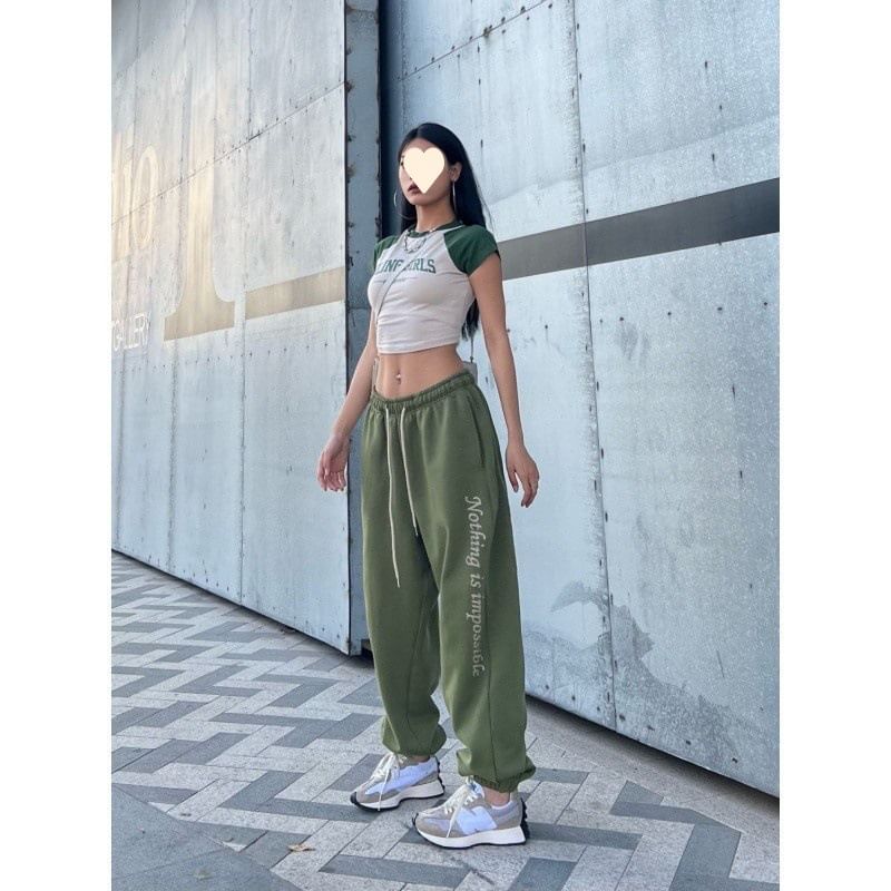 Vhancy - Lettering Drawstring Sweatpants