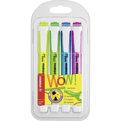 Stabilo swing cool - Pack de 4 surligneurs - couleurs assorties - encre à l'eau - 1-4 mm