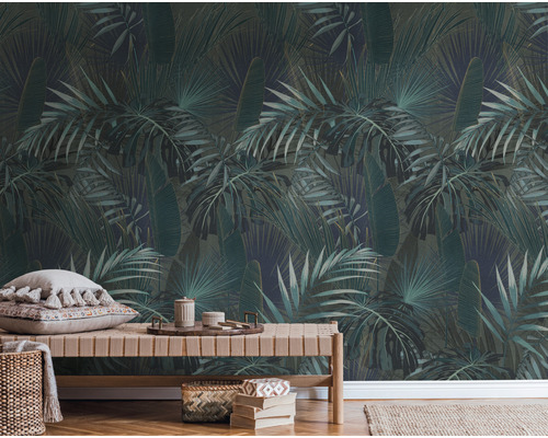 Vliesbehang 39180-3 The Wall II Monstera petrol 3-delige set 159 x 280 cm