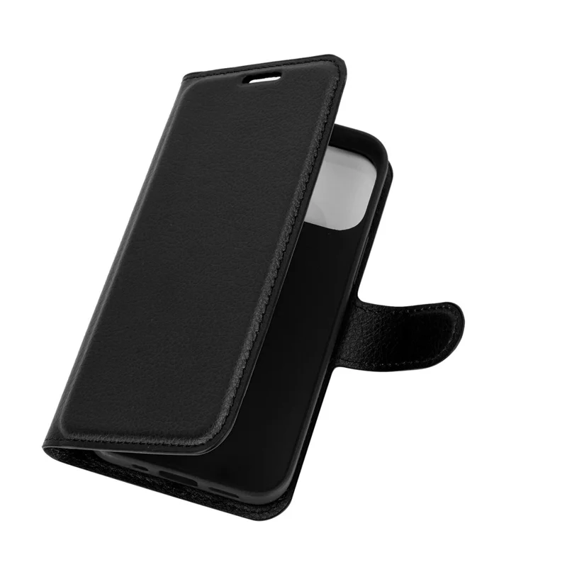 iPhone 12 Mini Leder Tasche Flip Cover Litchi Look - Schwarz