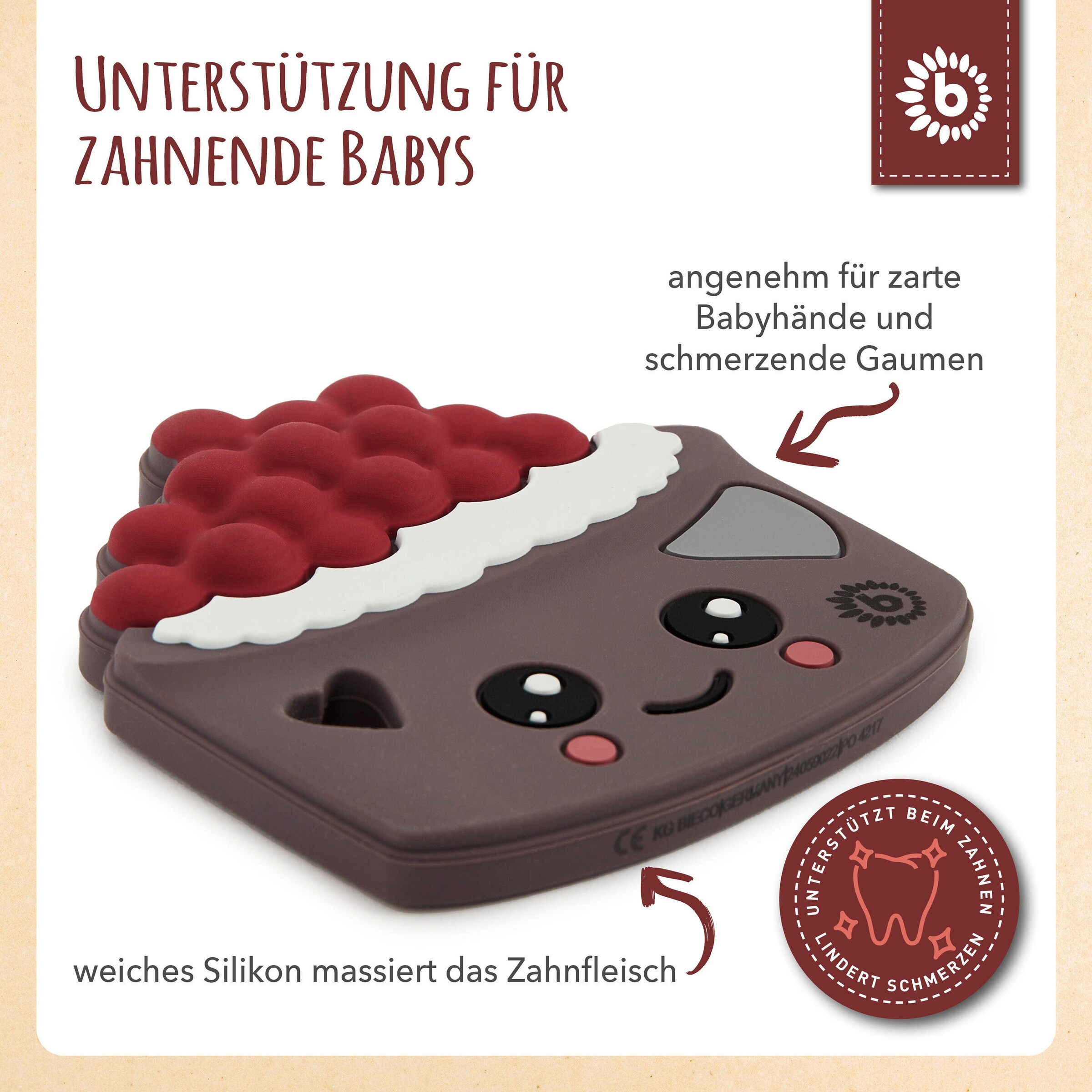 Bieco Beißring Silikon Torte - ab Geburt Braun