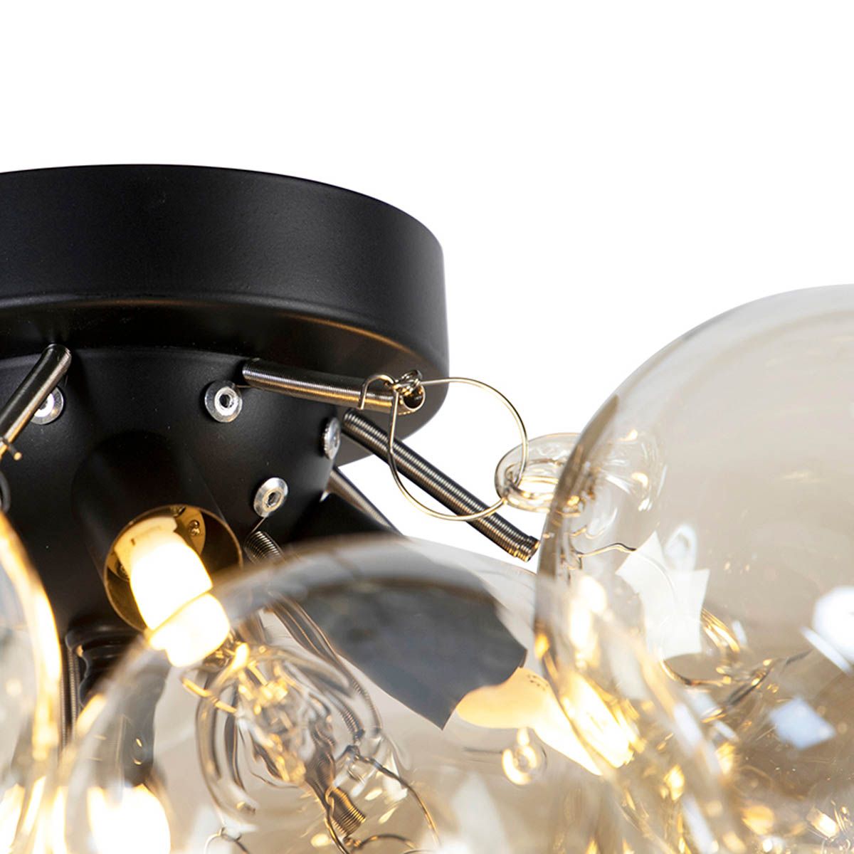 Smart plafondlamp zwart met amber glas incl. 4 Wifi G9 - Uvas