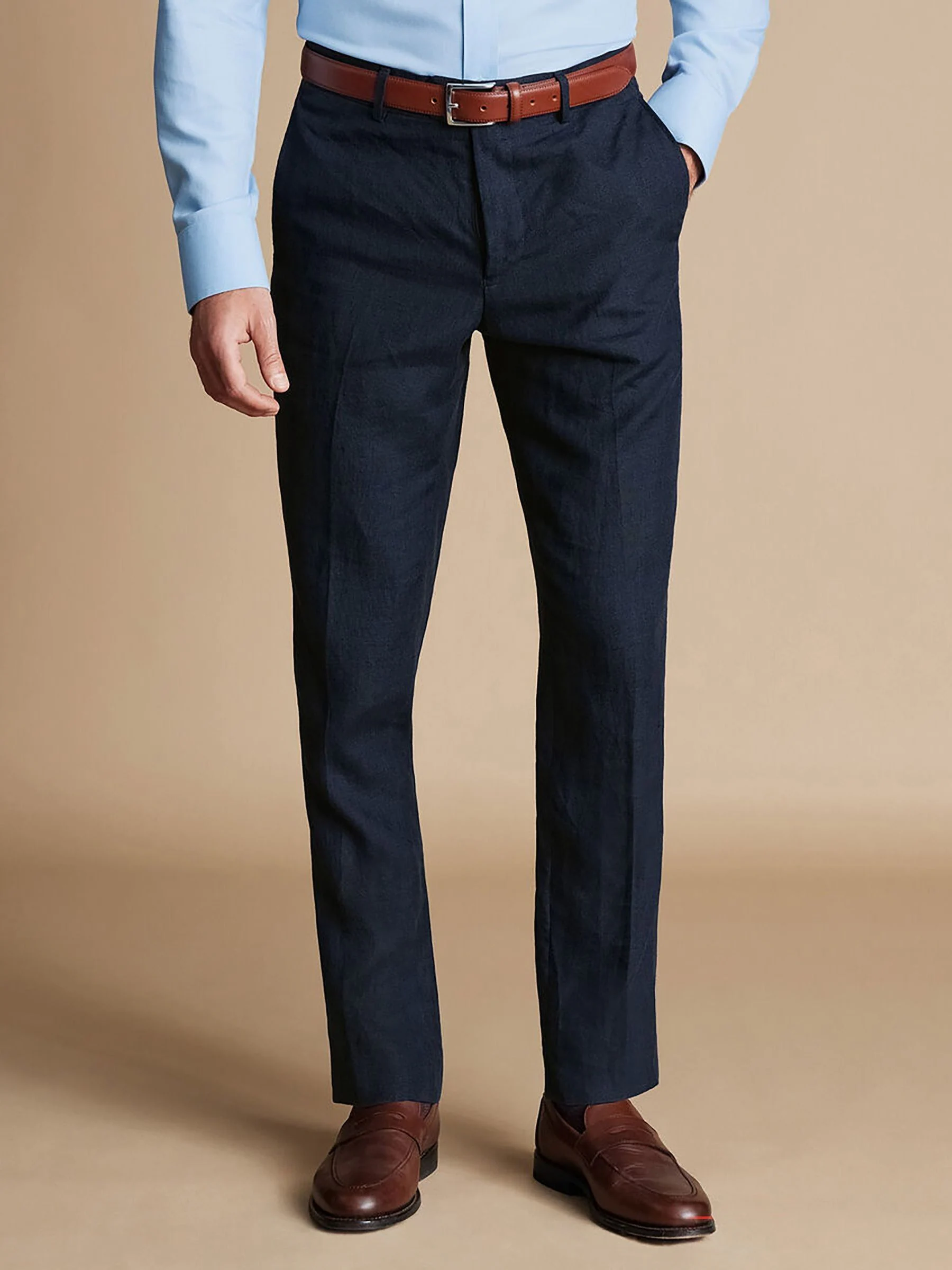 Blauw - Charles Tyrwhitt slim fit 100% linnen broek