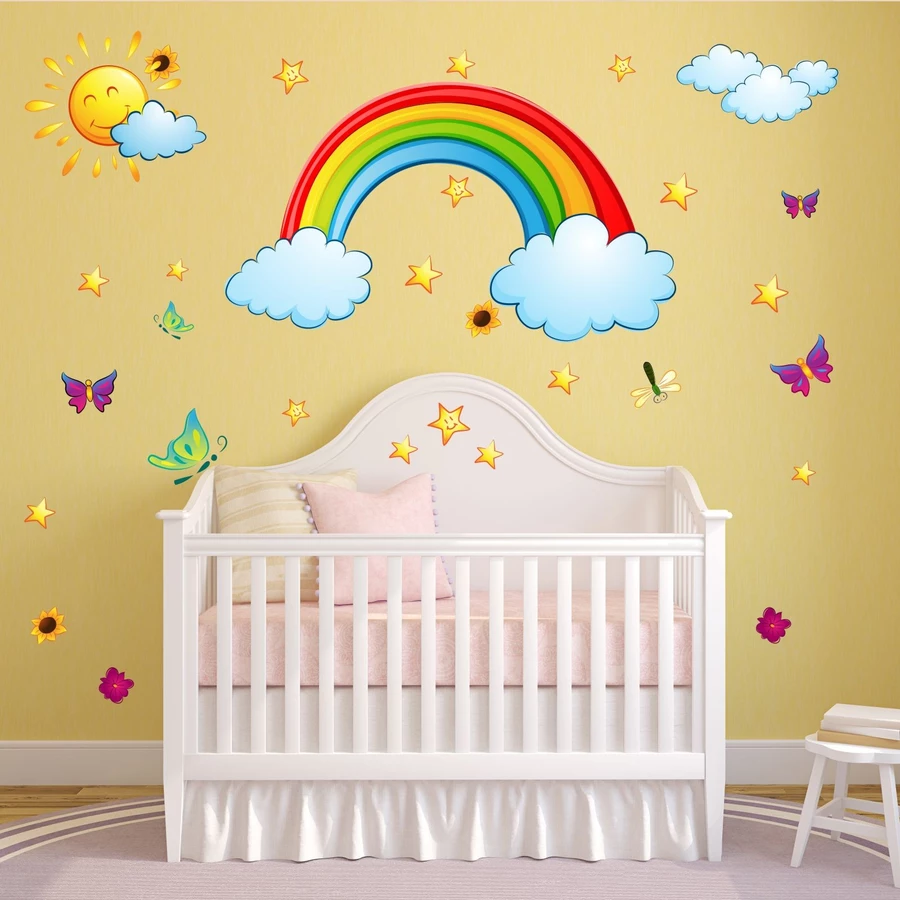 Nikima Wandtattoo 006 Wandtattoo Regenbogen Sonne Wolken Sterne bunt