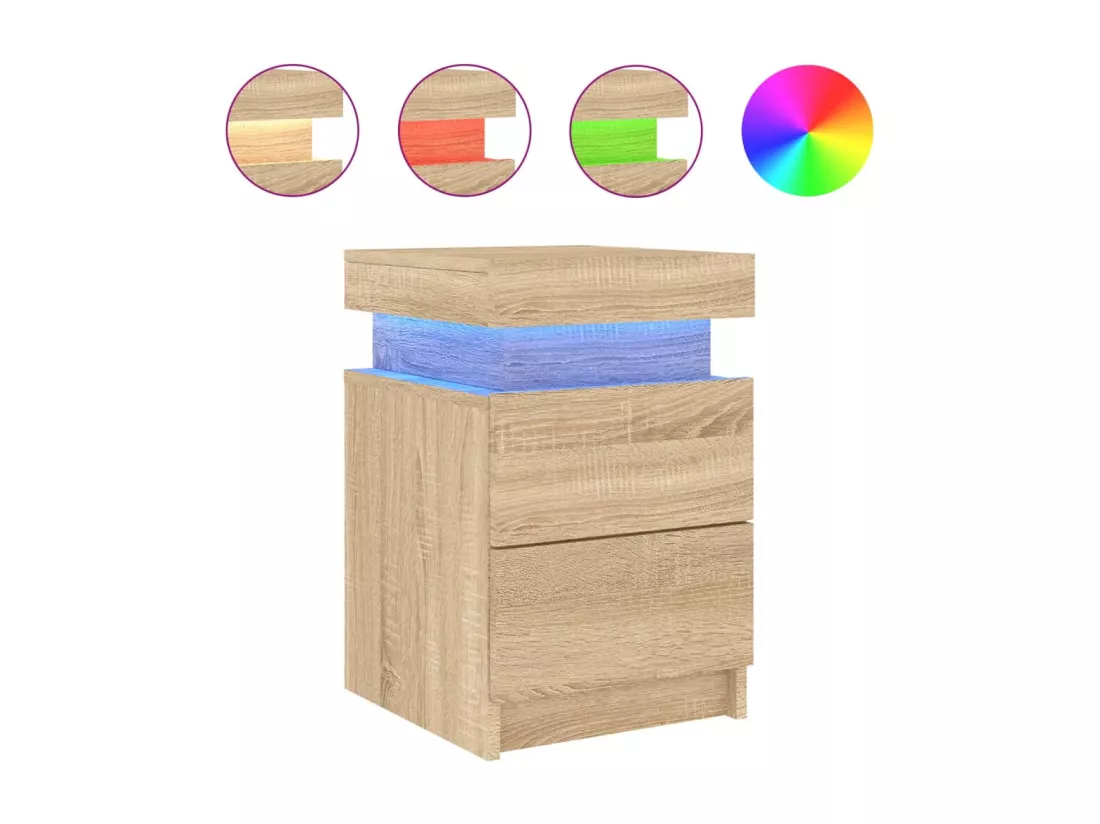 Table de chevet avec lumières LED chêne sonoma 35x39x55 cm