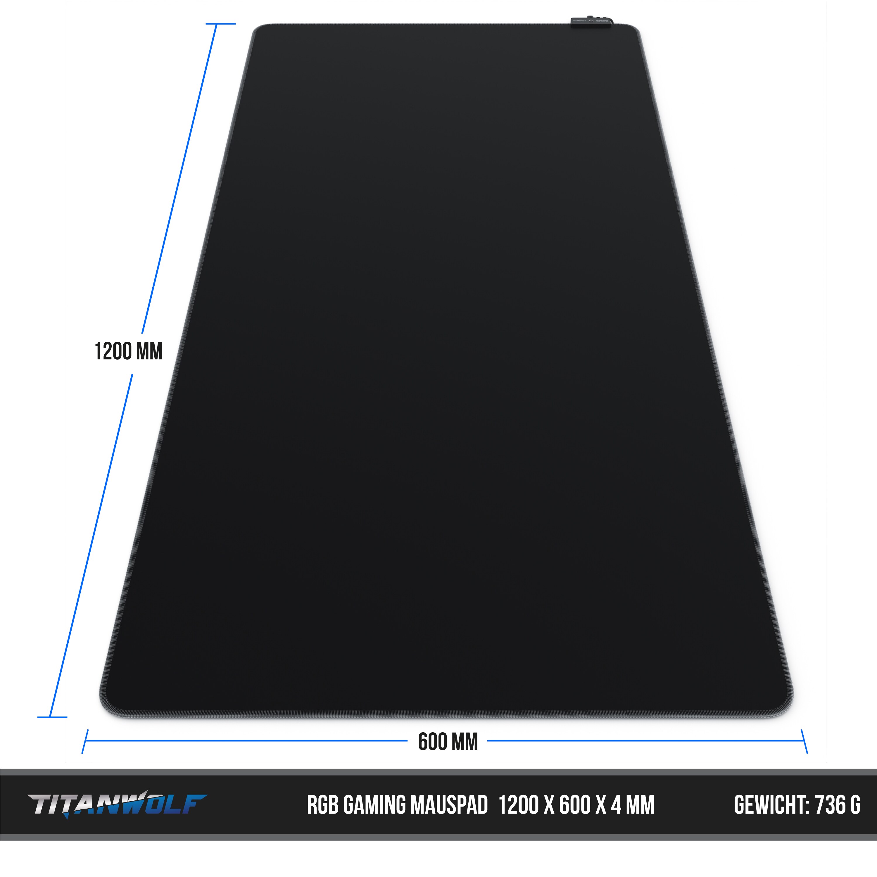 Titanwolf XXXL RGB Gaming Mauspad - 1200 x 600 mm - Mousepad - LED Multi Color - 7 LED Farben Plus 4 Effektmodi - für Präzision und Geschwindigkeit