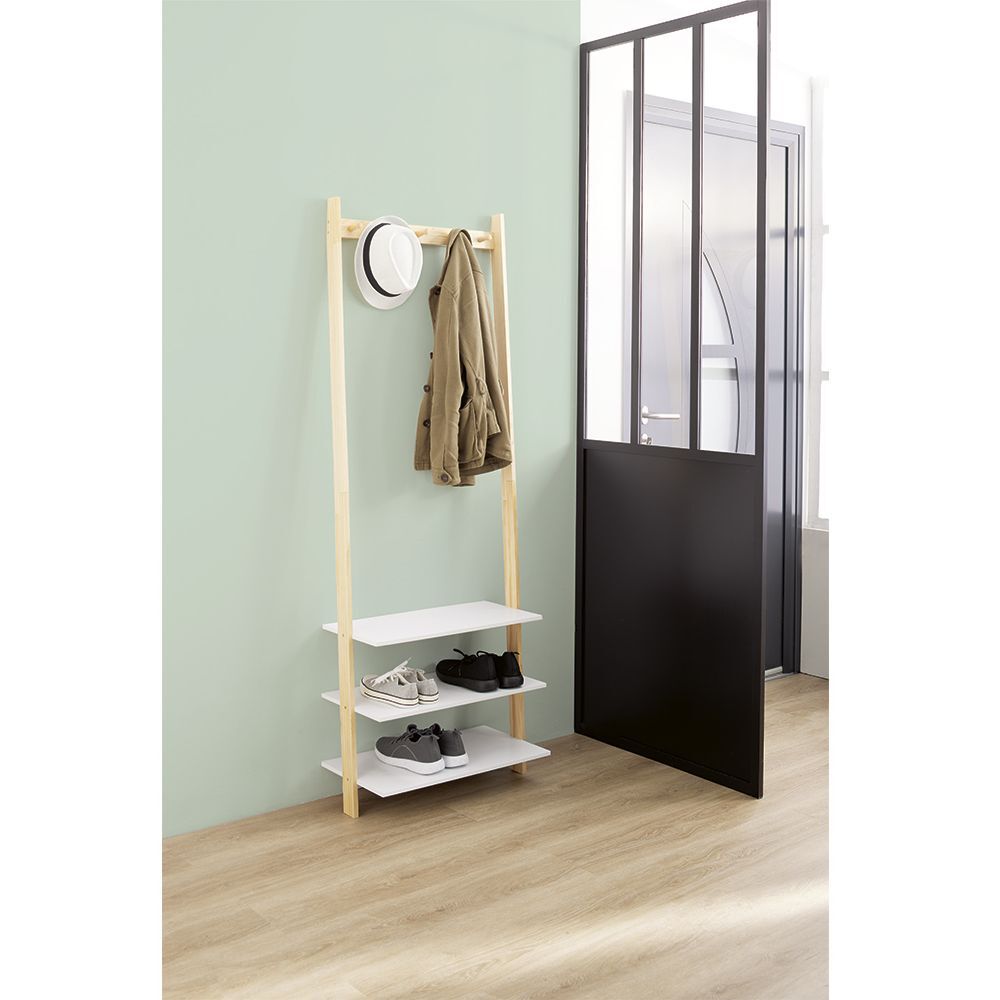 Vestiaire en bois à fixer au mur 3 étagères naturel et blanc