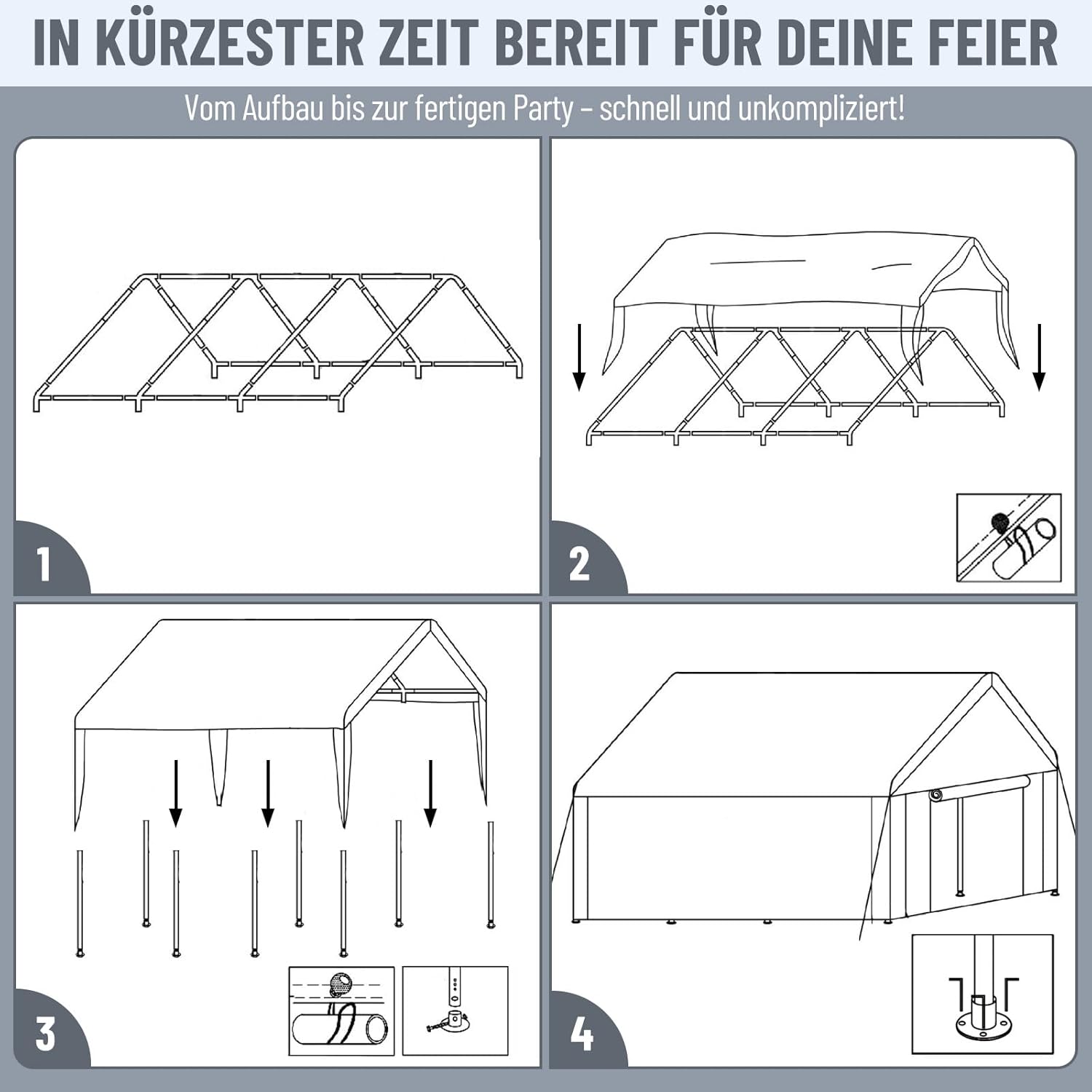 Pavillon mit 2 Seitenwände & 2 Eingänge, Schaffen eine Temporäre Raumlösung, 4x6 m XXL Zeltgarage Lagerzelt Weidezelt Gerätezelt Winterfest Windschutz Wasserdicht UV-beständig, Stahl & PE (Weiß