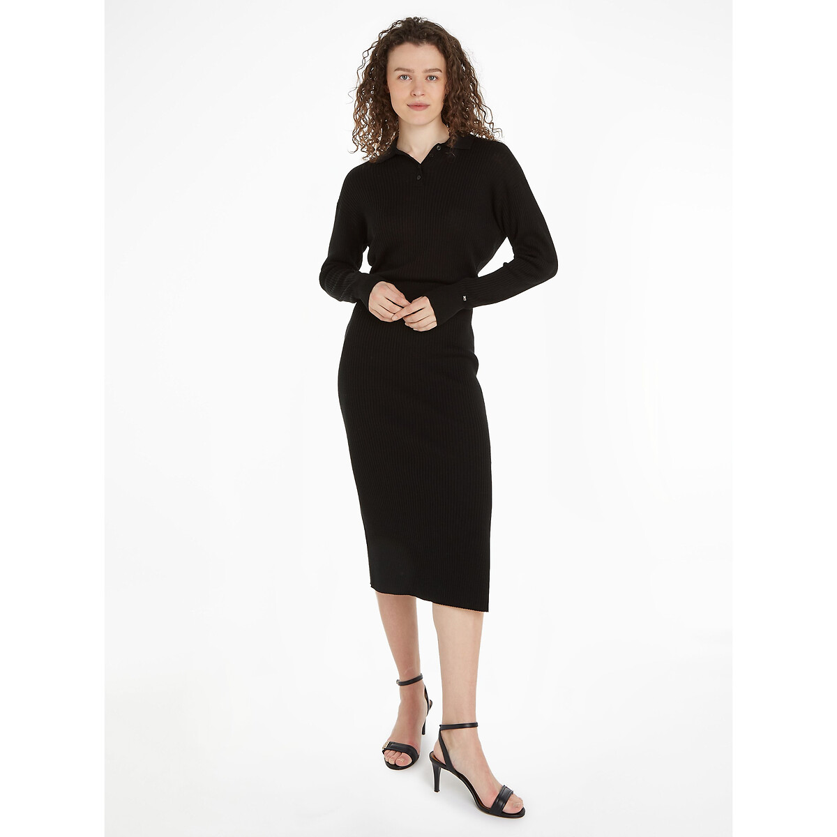 TOMMY HILFIGER<br>Vestido polo ajustado com mangas compridas