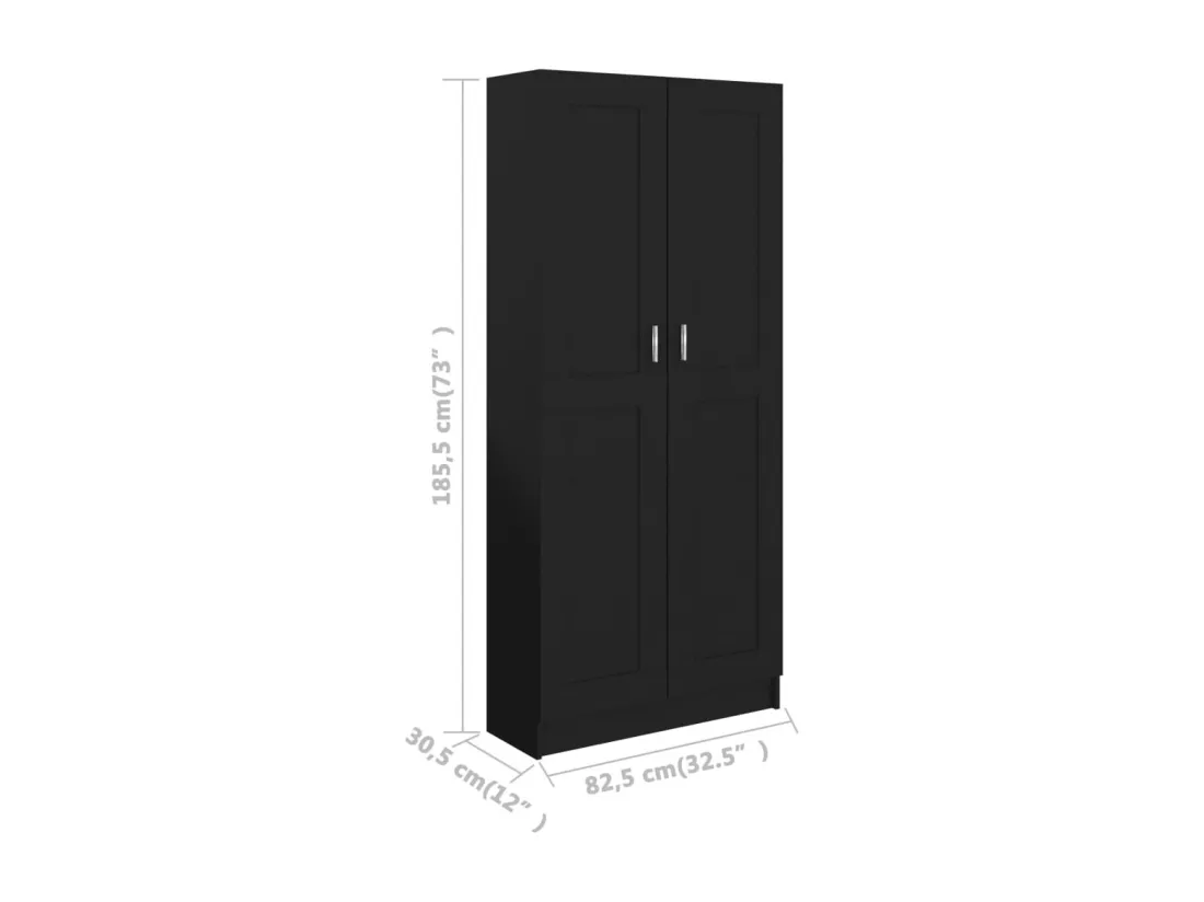Bibliothèque Noir 82,5x30,5x185,5 cm Bois d'ingénierie