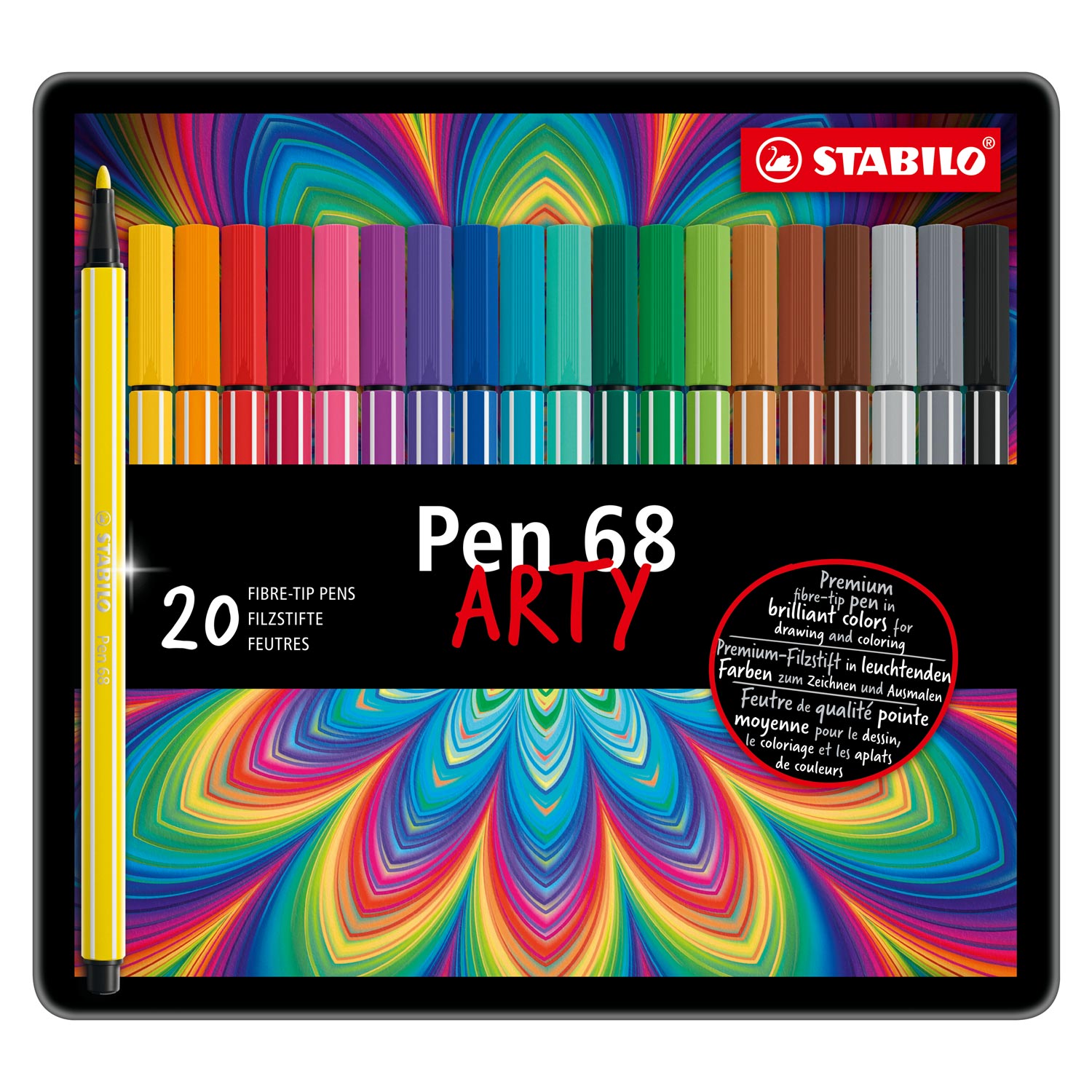 STABILO Pen 68 - Viltstift - Metalen Doos Met 20 Stuks