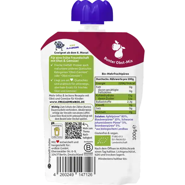 Bio Apfel, Blaubeere, Johannisbeere & Brombeere