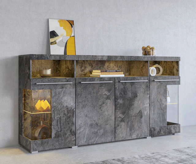 INOSIGN Sideboard »India,Breite 182cm, stilvolle Kommode mit Glastüren« Kombikommode viel Stauraum, Einlegeböden verstellbar,ohne Beleuchtung