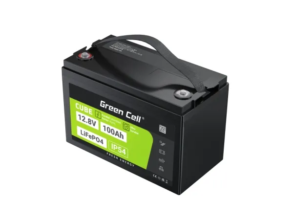 Green Cell LFPGC12V100AH, Lithium jern fosfat (LiFePO4), 12,8 V, Sort, Grøn, 100 At, 1280 Wh, 10 År