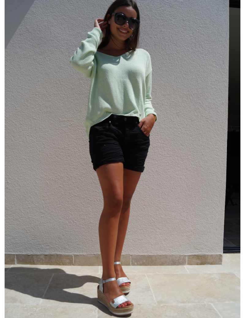 PLEASE SHORT P48 EN JEAN BLACK