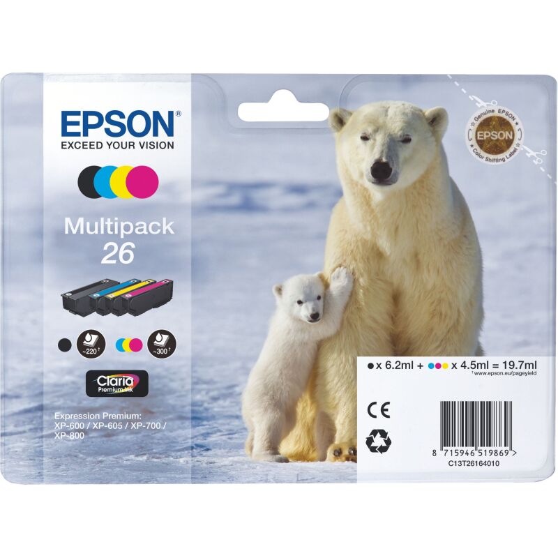 Epson 26 Pack cartouche de 4 couleurs pour imprimante jet d'encre