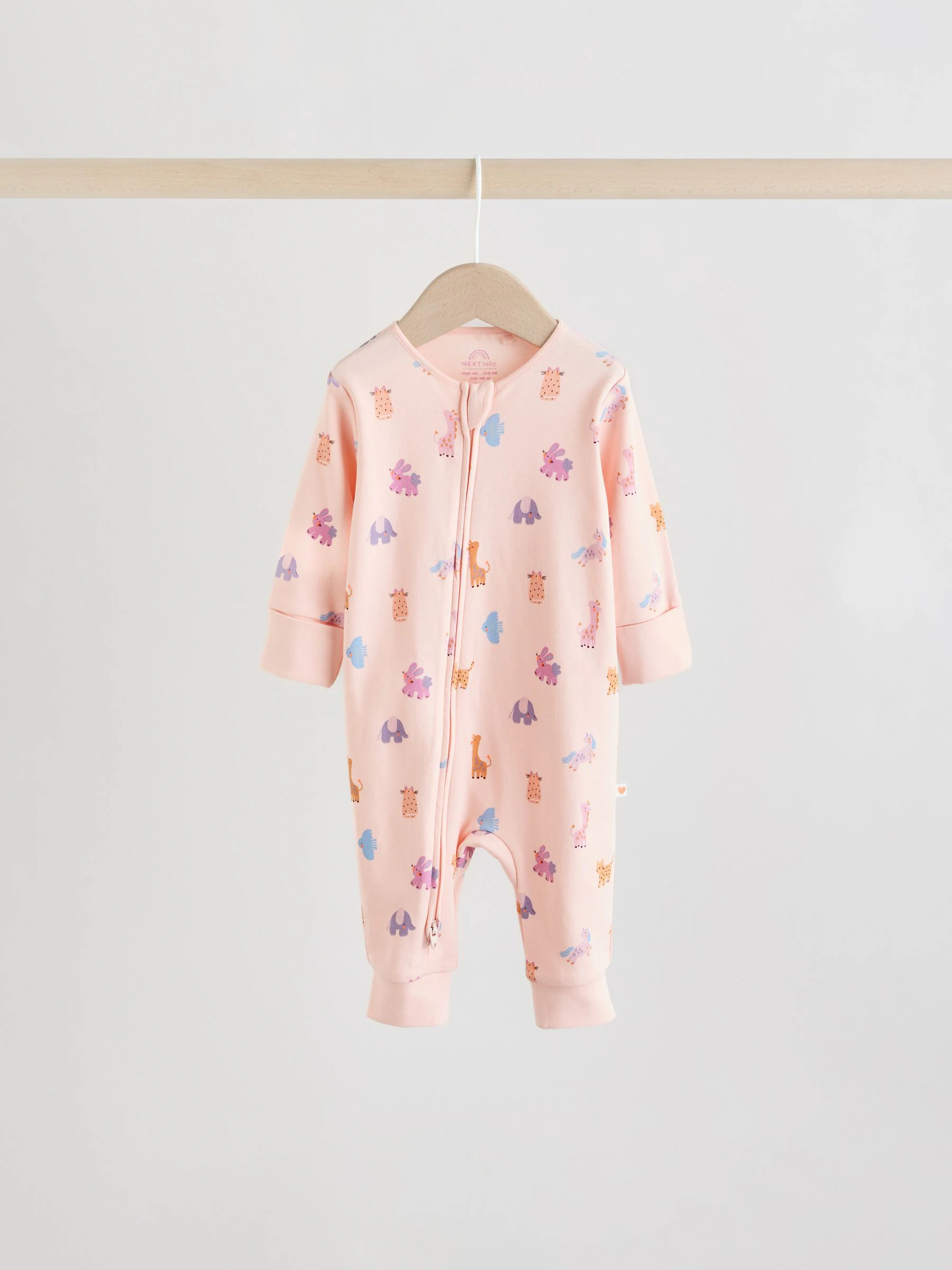 Roze met karakteristieke dierenprint - Verpakking van 5 babyslaappakjes met tweewegrits (0 mnd - 3 jr)