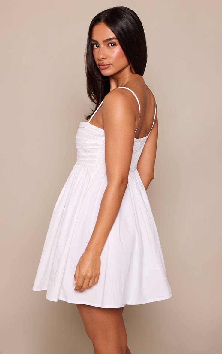 Blanc Robe Mini À Bretelles Effet Lin Petite