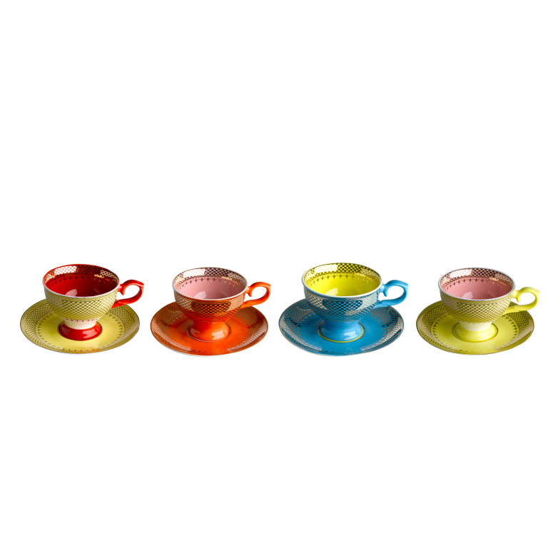 POLSPOTTEN Grandma espresso kop en schotel set van 4