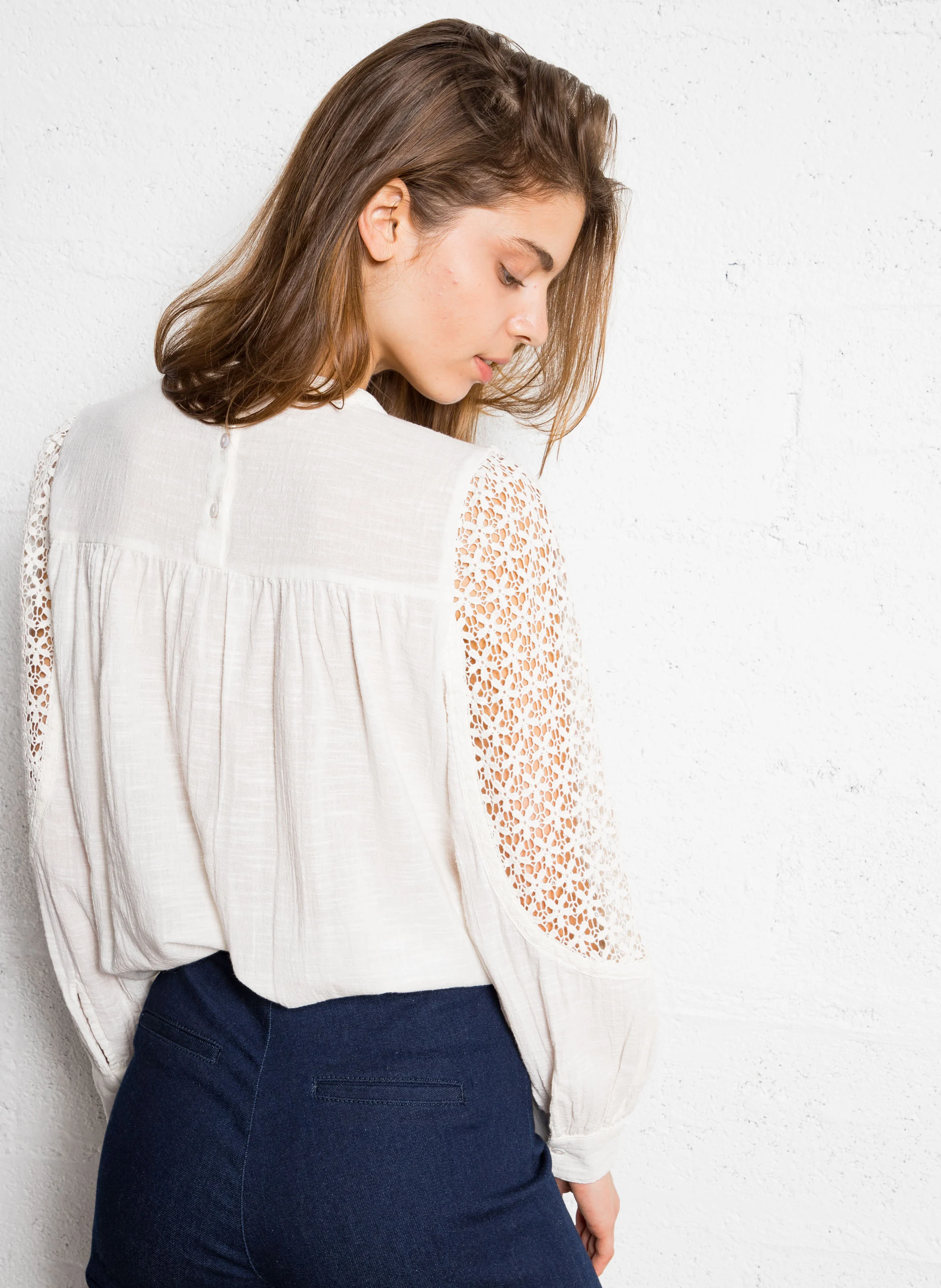 BENJAMINE - Blouse ample à dentelle en coton | Blanc