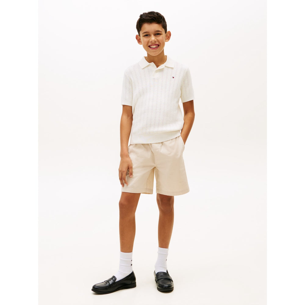 Køb Tommy Hilfiger Ivory Silk Open Stitch Polo Sweater Ss