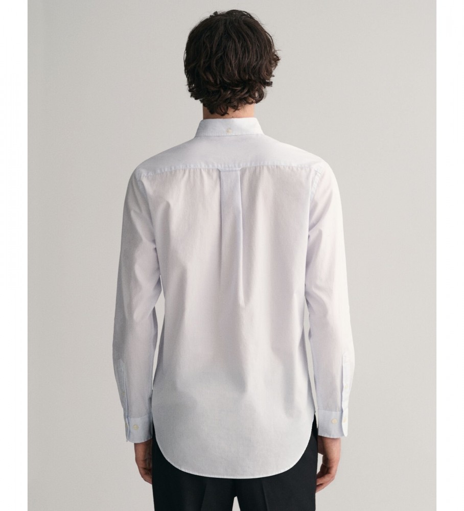 Camisa Gant Regular Fit Popeline com Listras Estilo Banqueiro Azul
