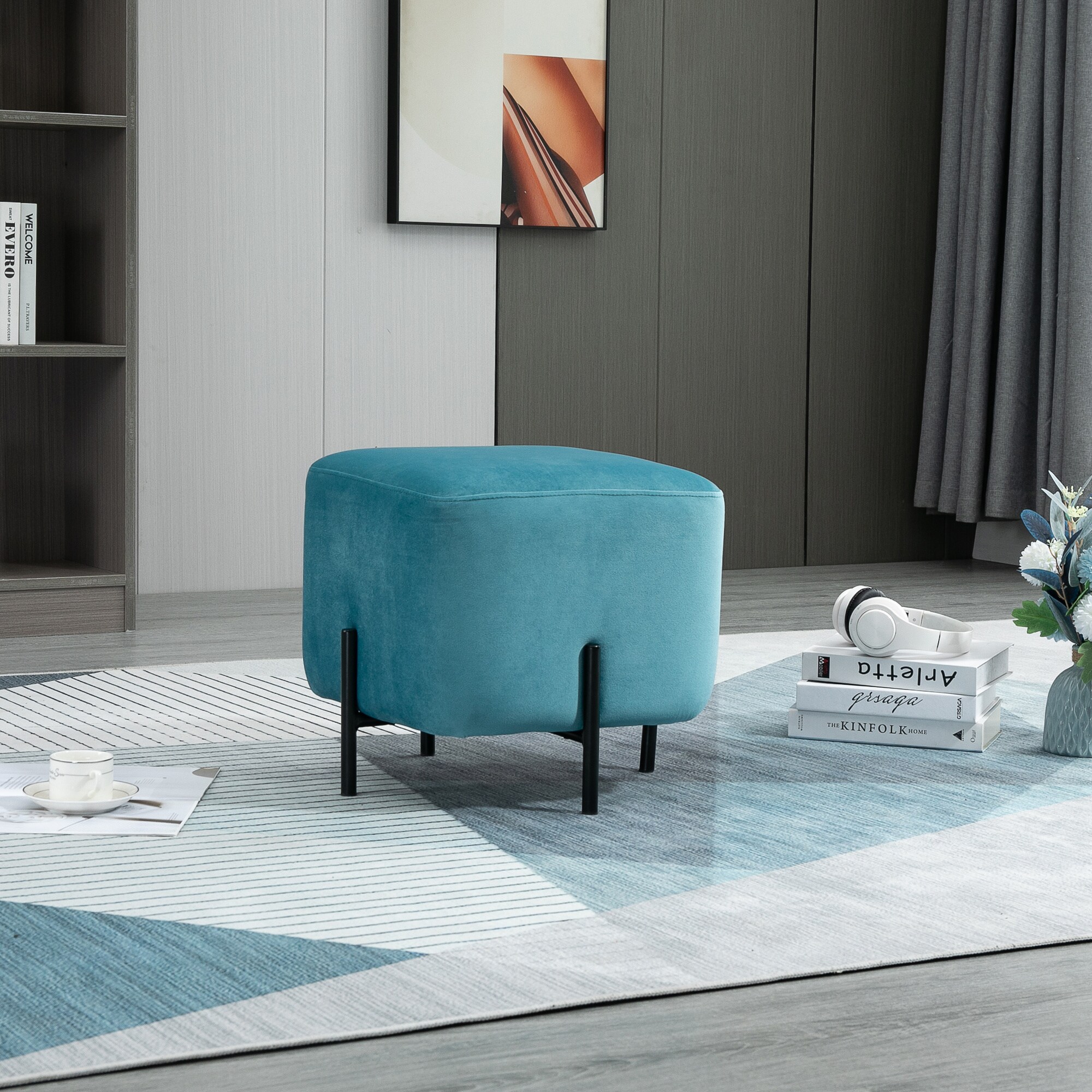 HOMCOM Fußhocker vielseitig einsetzbar türkis 44,5 x 44,5 x 41,5 cm (BxTxH)