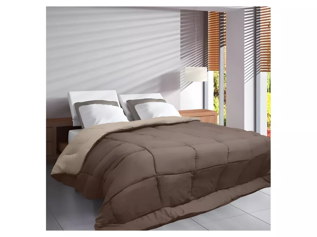 HUDSON Couette legere Microfibre 200g/m2 140x200cm Taupe + Lin