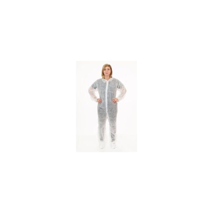 50st Overalls Coveralls XXL non woven 35grams wegwerp capuchon BESCHIKBAAR PP rits Wit XXL (340061)
