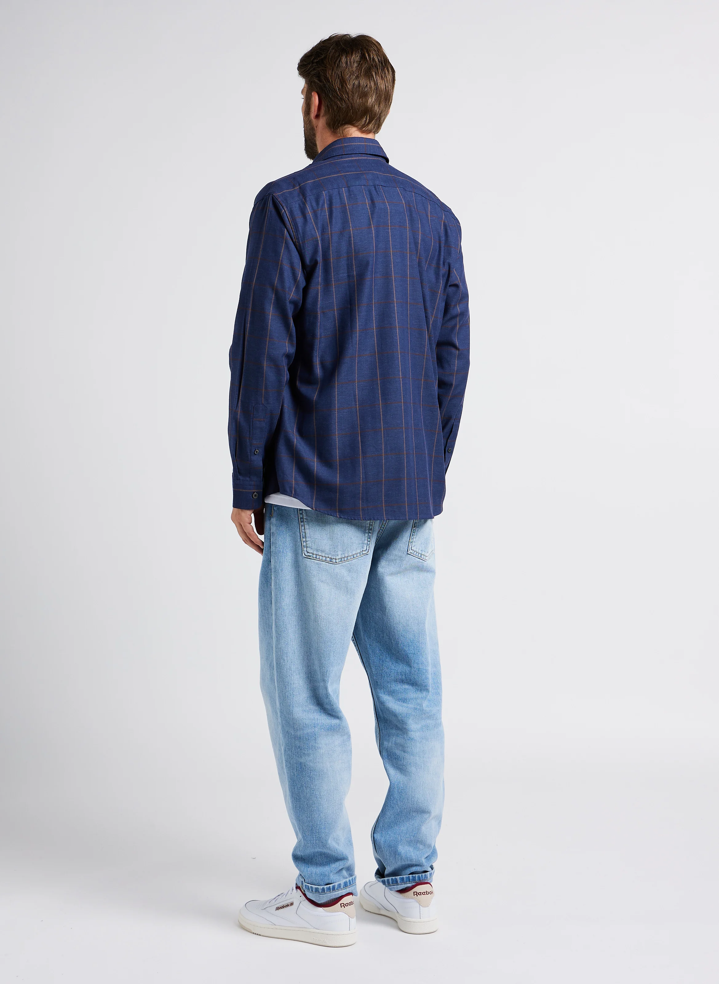 Chemise col classique à carreaux en coton bio mélangé | Marron