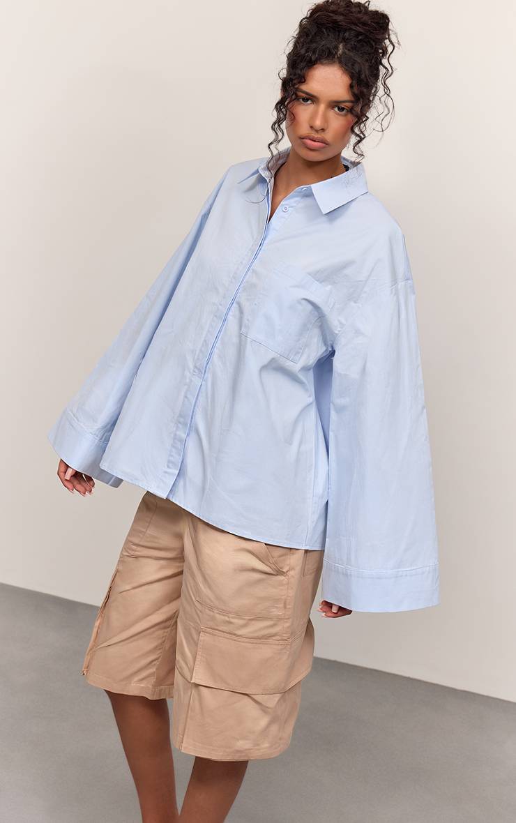 Bleu Chemise Oversize En Coton À Manches Larges