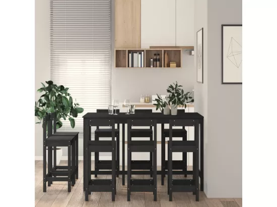 Ensemble de bar 9 pcs Noir Bois de pin massif