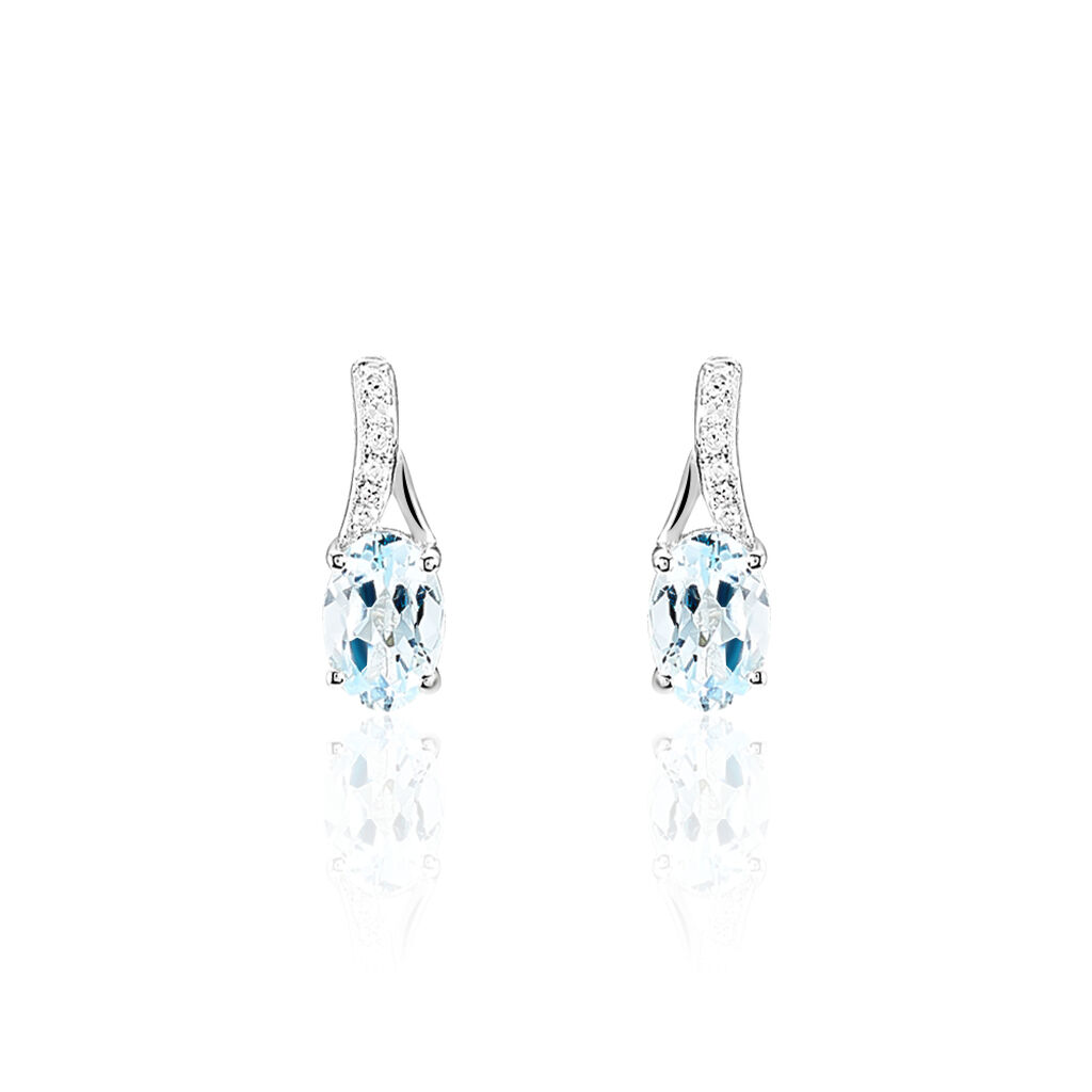 Boucles D'oreilles Audea Or Blanc Topaze Et Oxyde De Zirconium