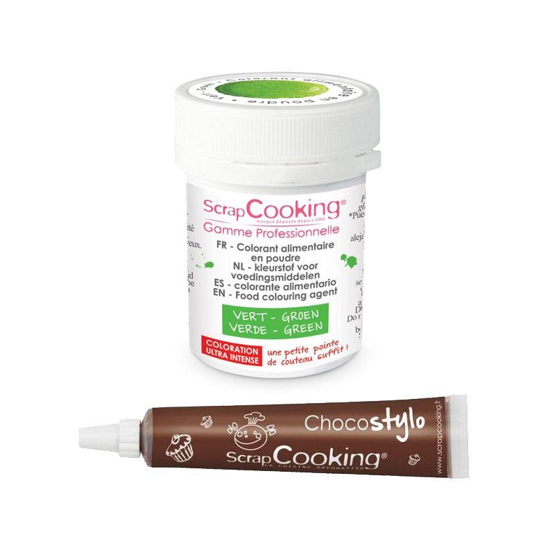 Stylo chocolat + Colorant alimentaire en poudre vert Scrapcooking