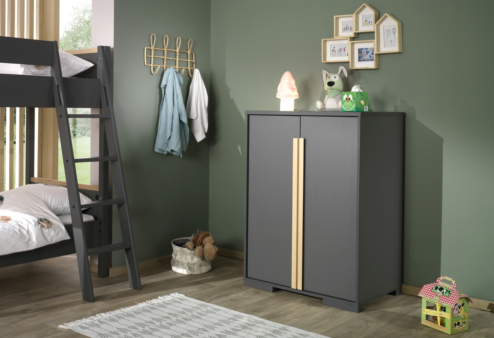 4-teiliges Hochbett-Set LONDON - anthrazit - 90x200 cm