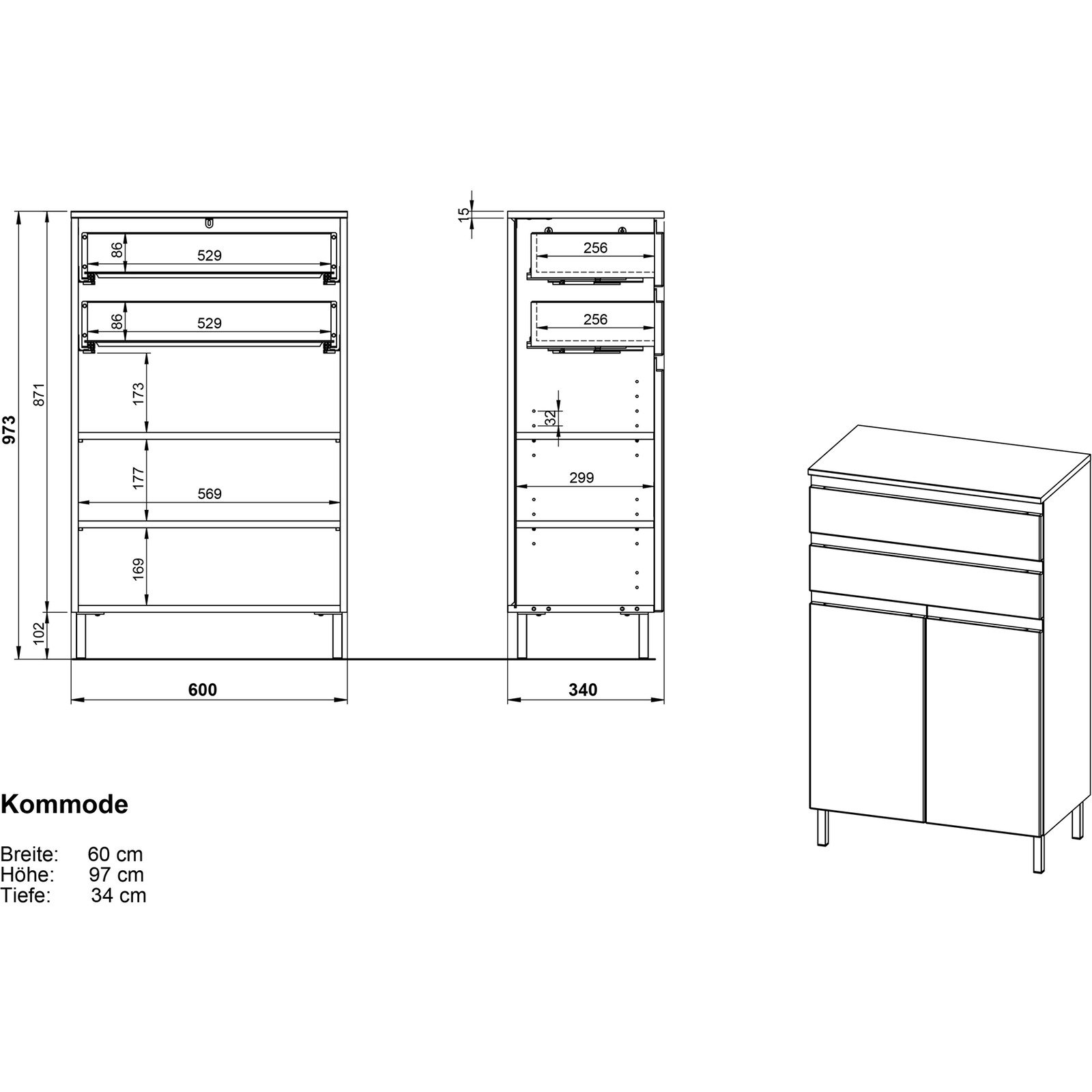 Badkommode Torra Dekor weiss/Eiche 60 x 97 x 34 cm