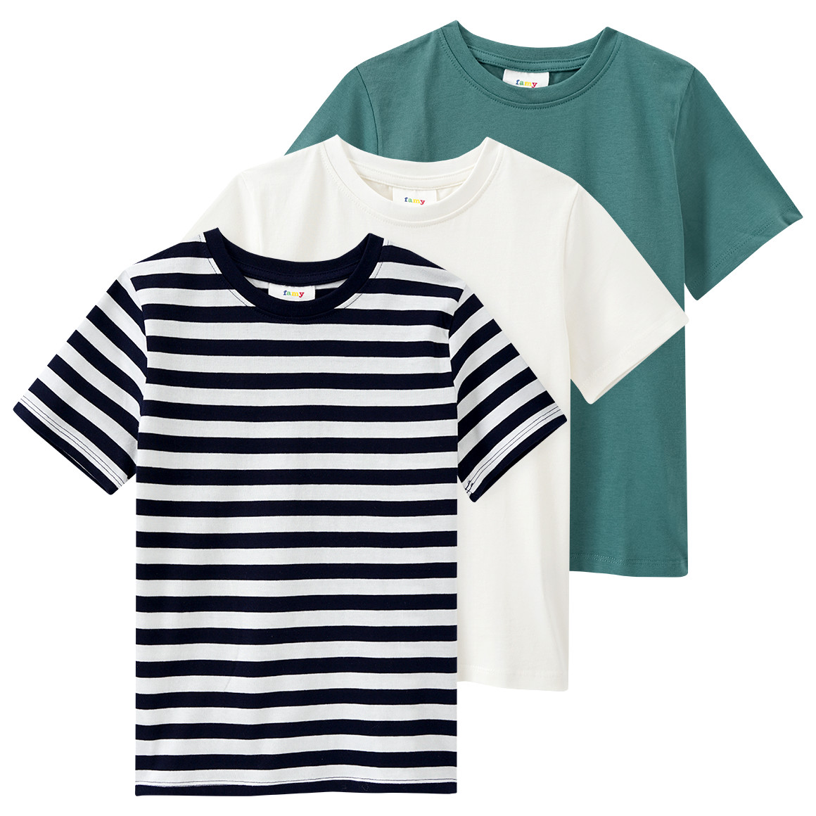 Famy 3 Jungen T-Shirts im Basic-Look dunkelgrün / dunkelblau / weiss