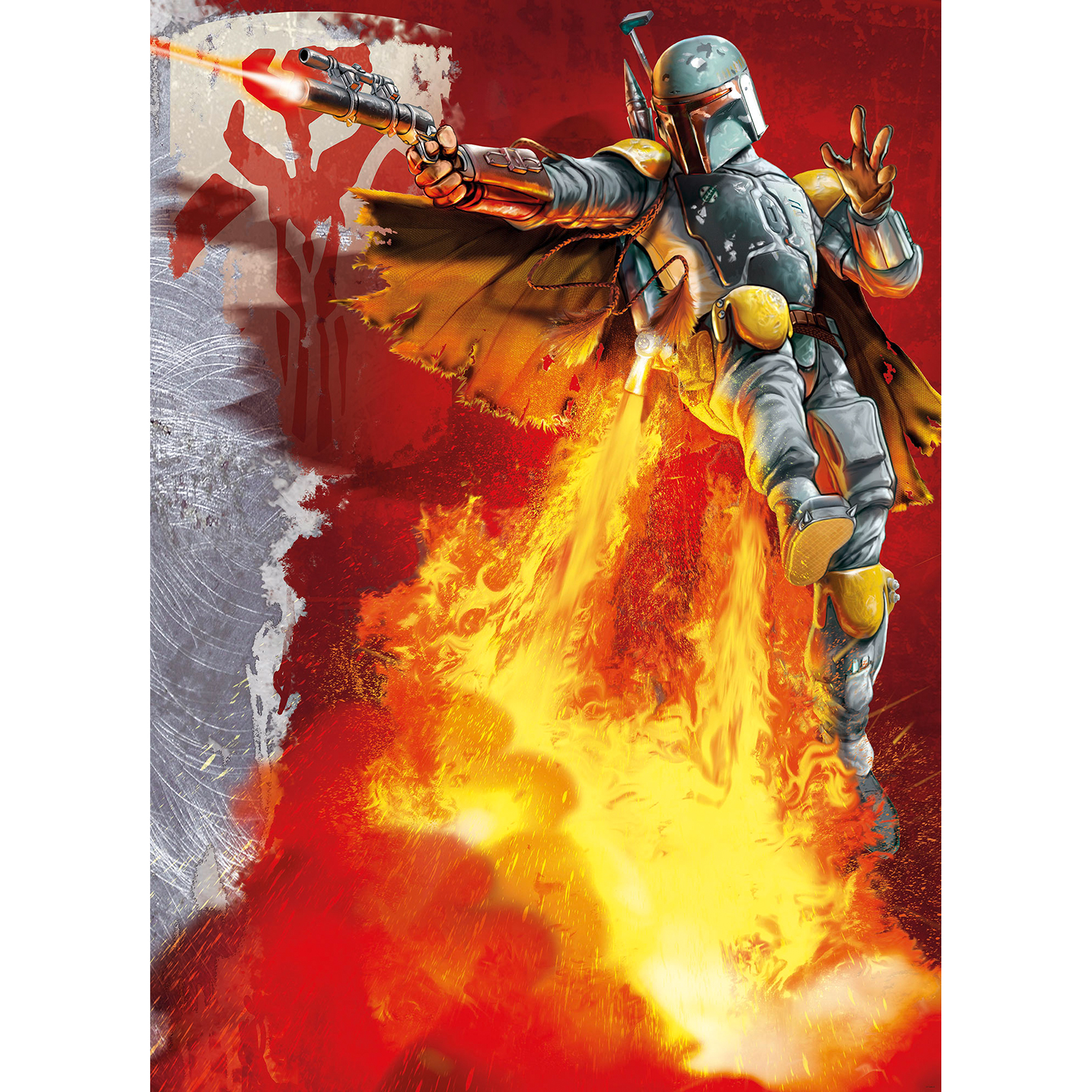 Papier-Fototapete STAR WARS BOBA FETT - rot-gelb-grau - 184x254 cm