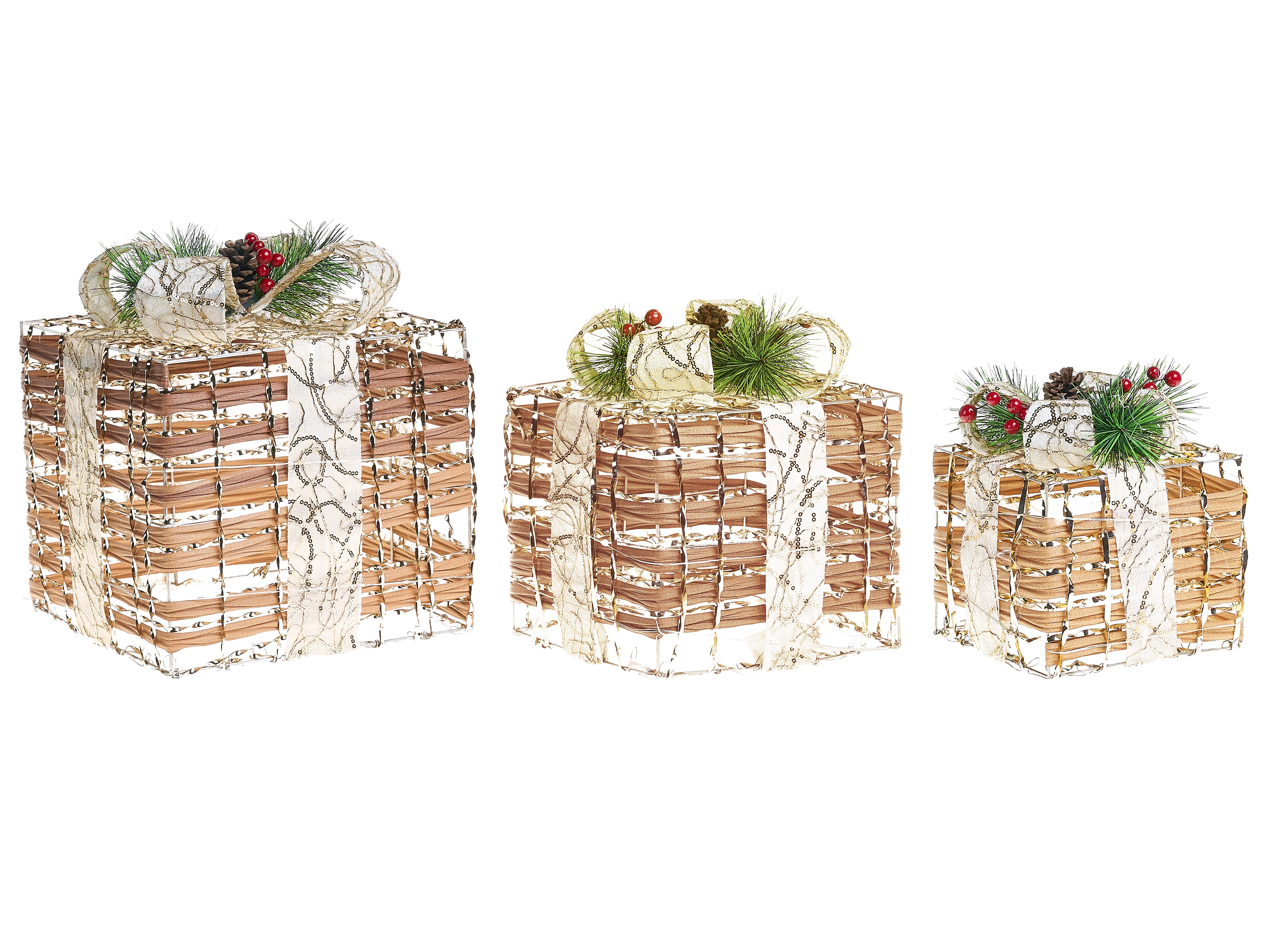 Set van 3 kerstdecoraties LED TISSO Kerstcadeaus 20/25/30 cm Bruin