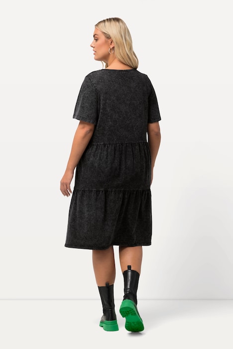 Jerseykleid, Jeansoptik, A-Linie, V-Ausschnitt, Halbarm