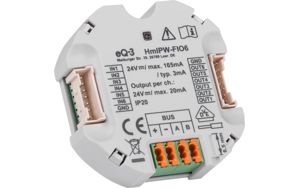 Smart Home Wired IO Modul Unterputz<br>Verbindung von Taster-Eingängen und LED-Ausgängen mit dem Homematic IP Wired-System – HmIPW-FIO6