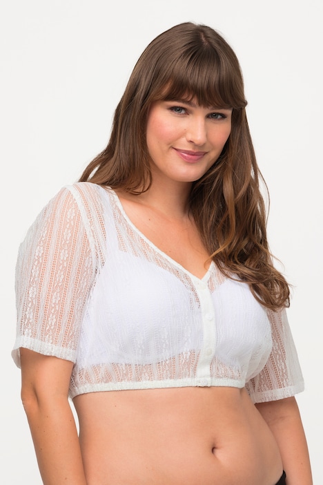 Dirndlbluse, Spitze, V-Ausschnitt, Elastiksaum, Halbarm
