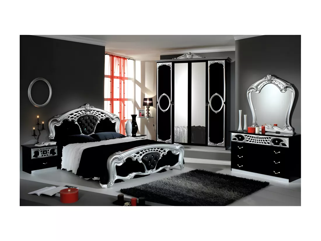 Chambre complète 160x200 Noir/Argent - CLOTILDE n°1
