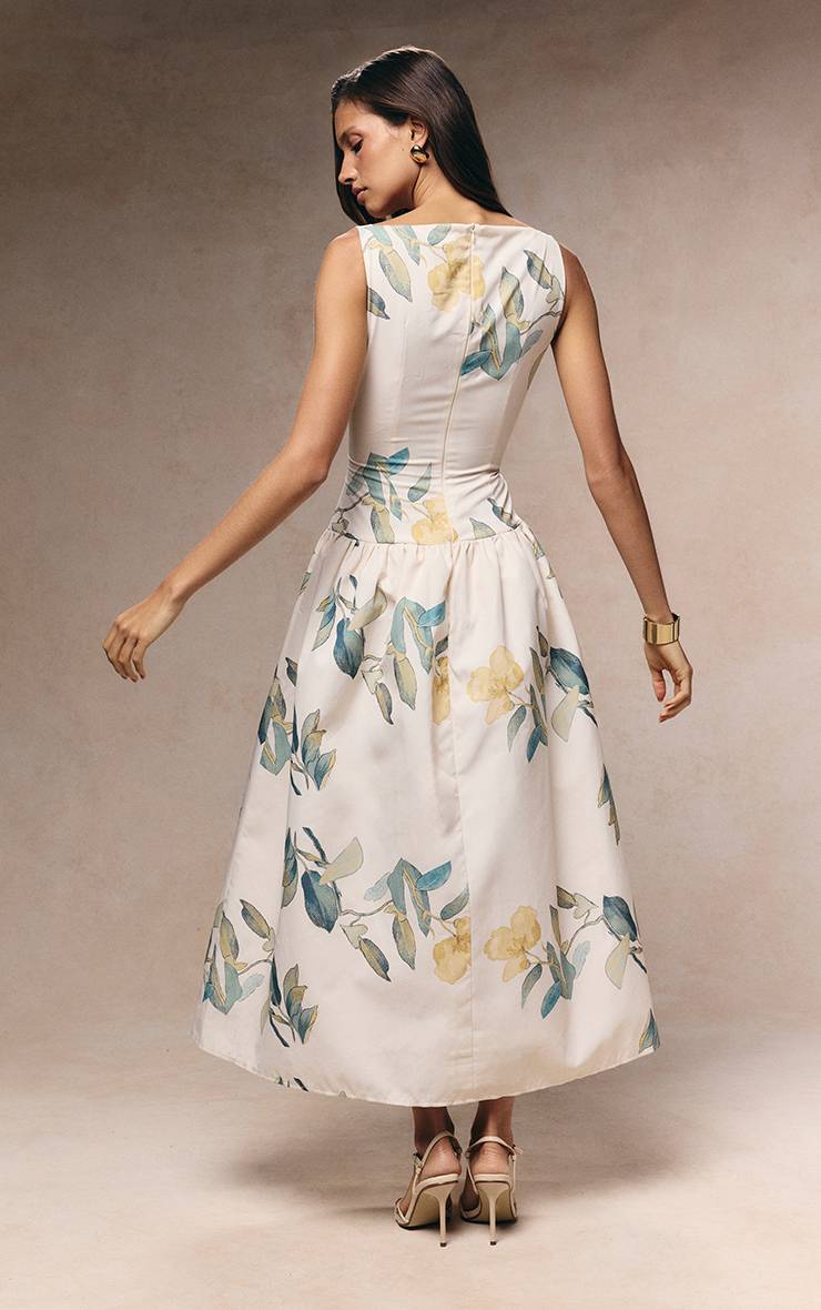 Jaune Robe Mi-longue À Taille Basse Et Imprimé Fleuri